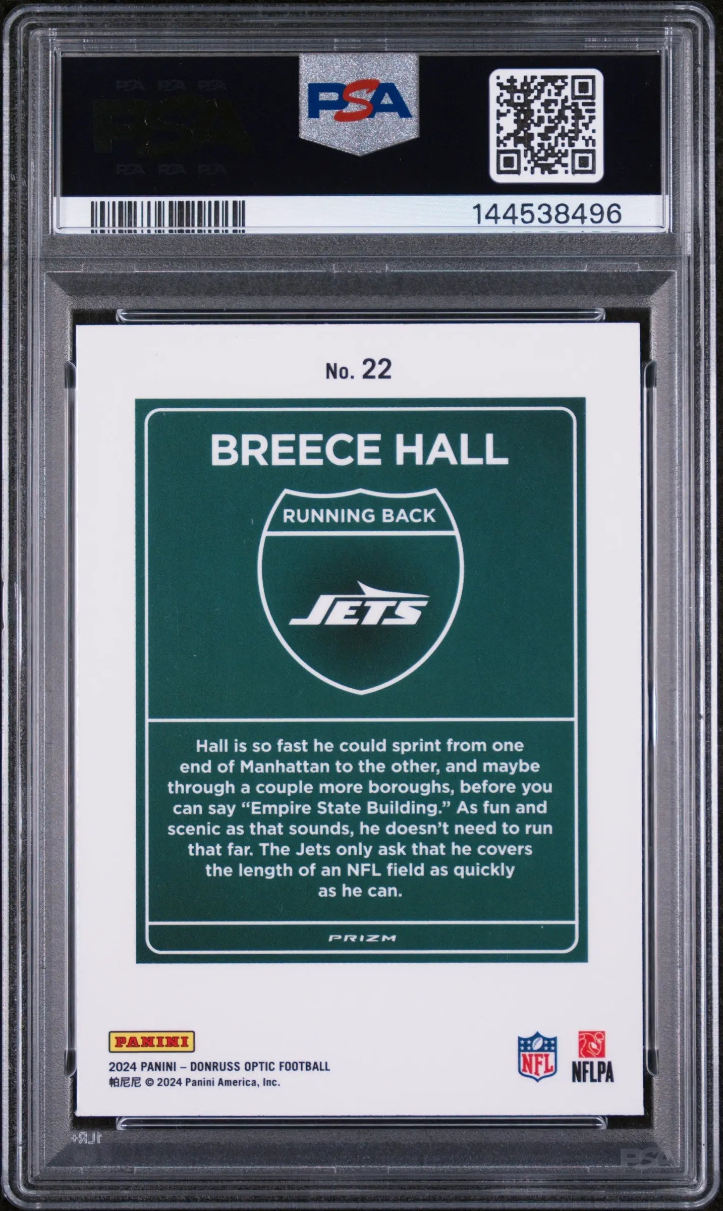 2024 Panini Donruss Optic Downtown! Breece Hall PSA 9 