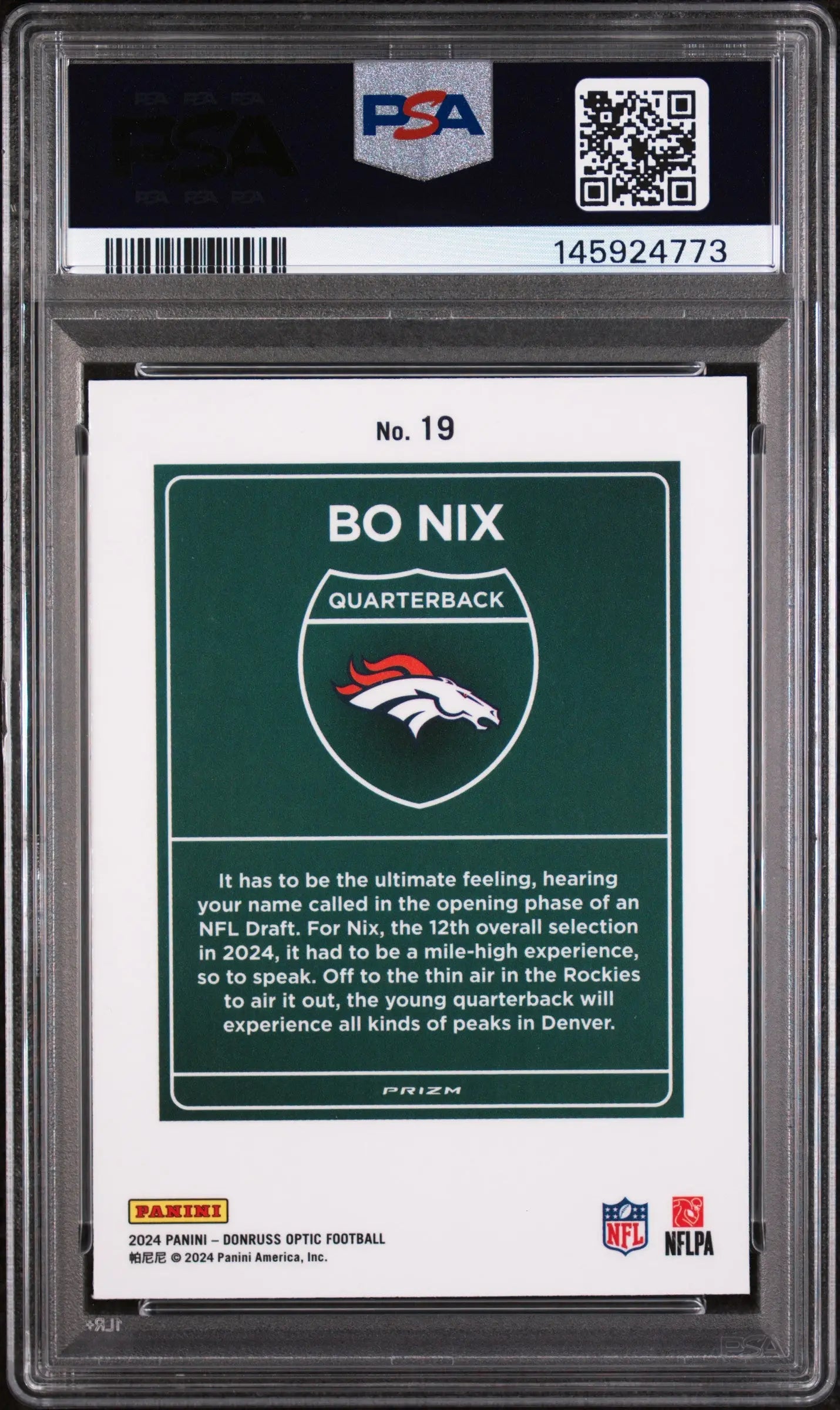 2024 Panini Donruss Optic Downtown! Rookie Bo Nix RC PSA 9 
