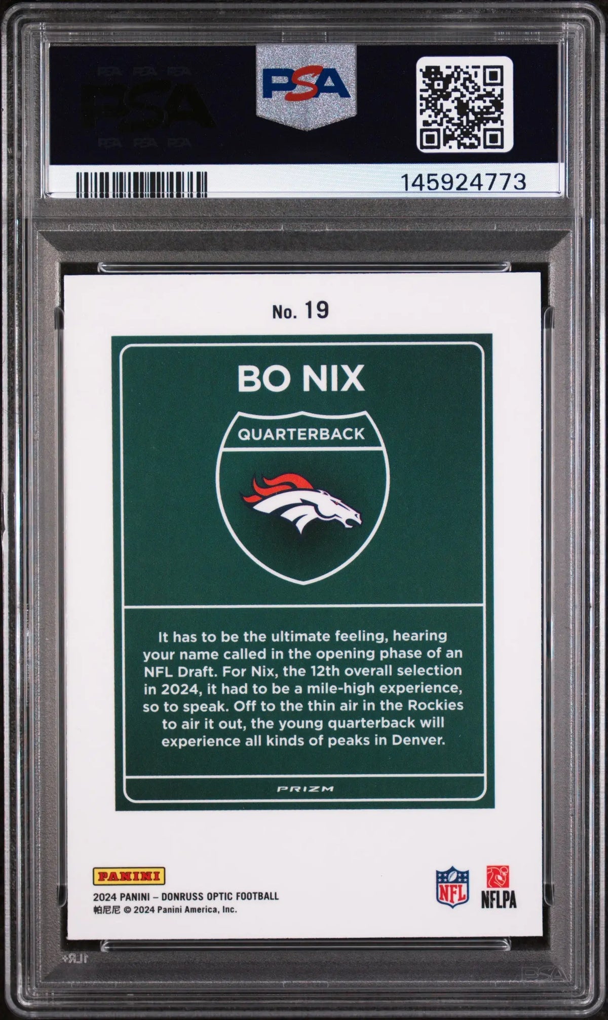 2024 Panini Donruss Optic Downtown! Rookie Bo Nix RC PSA 9 
