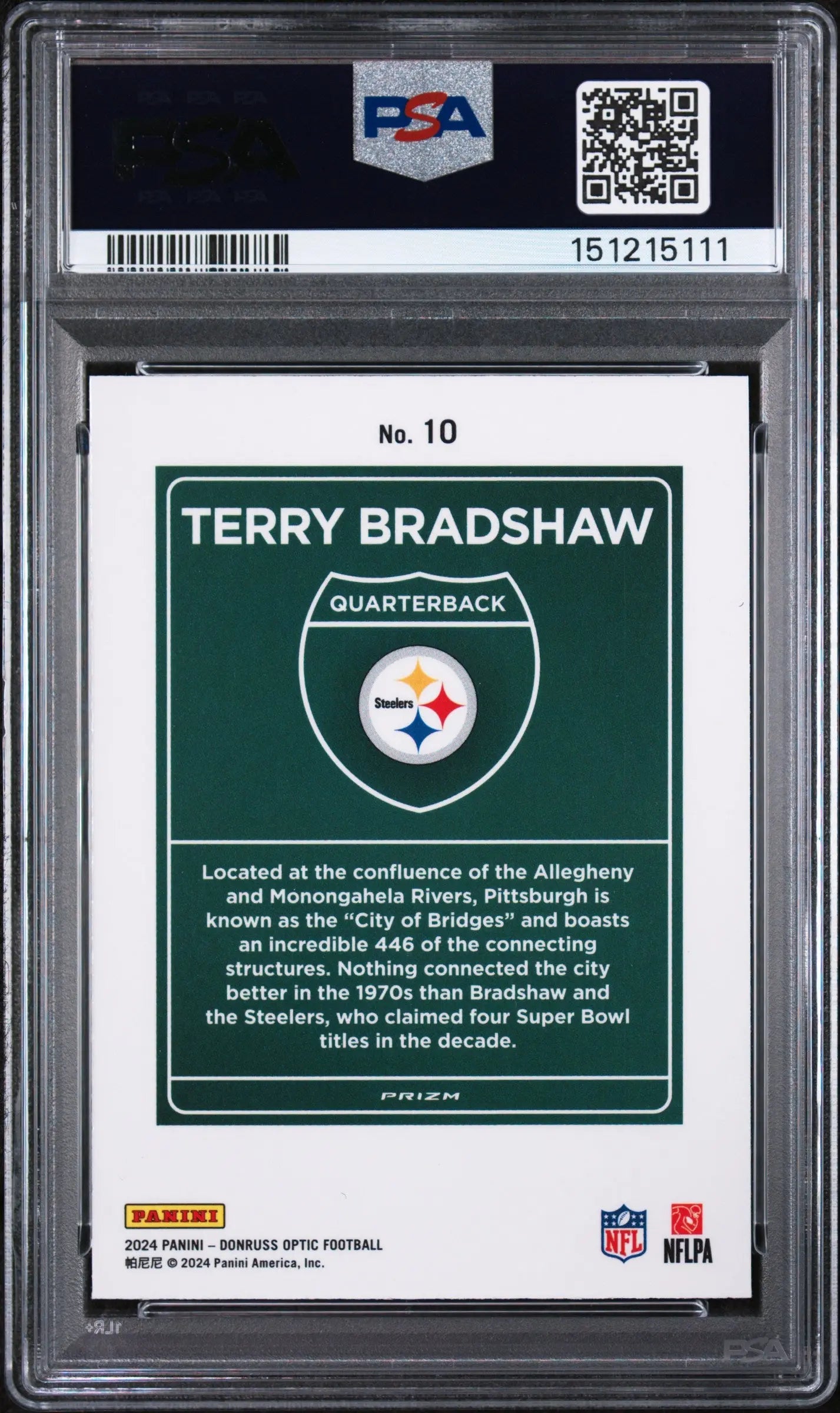 2024 Panini Donruss Optic Downtown! Terry Bradshaw PSA 9 