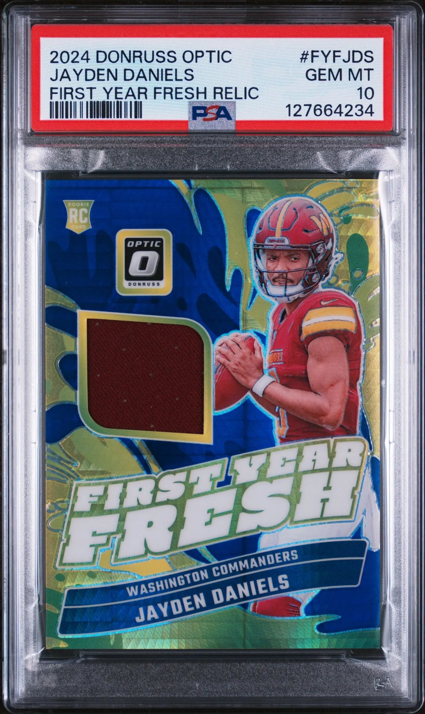 2024 Panini Donruss Optic First Year Fresh Patch Jayden Daniels RC PSA 10 
