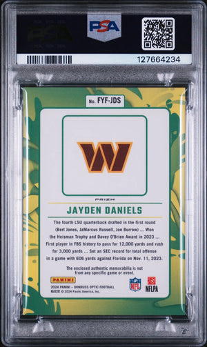 2024 Panini Donruss Optic First Year Fresh Patch Jayden Daniels RC PSA 10 