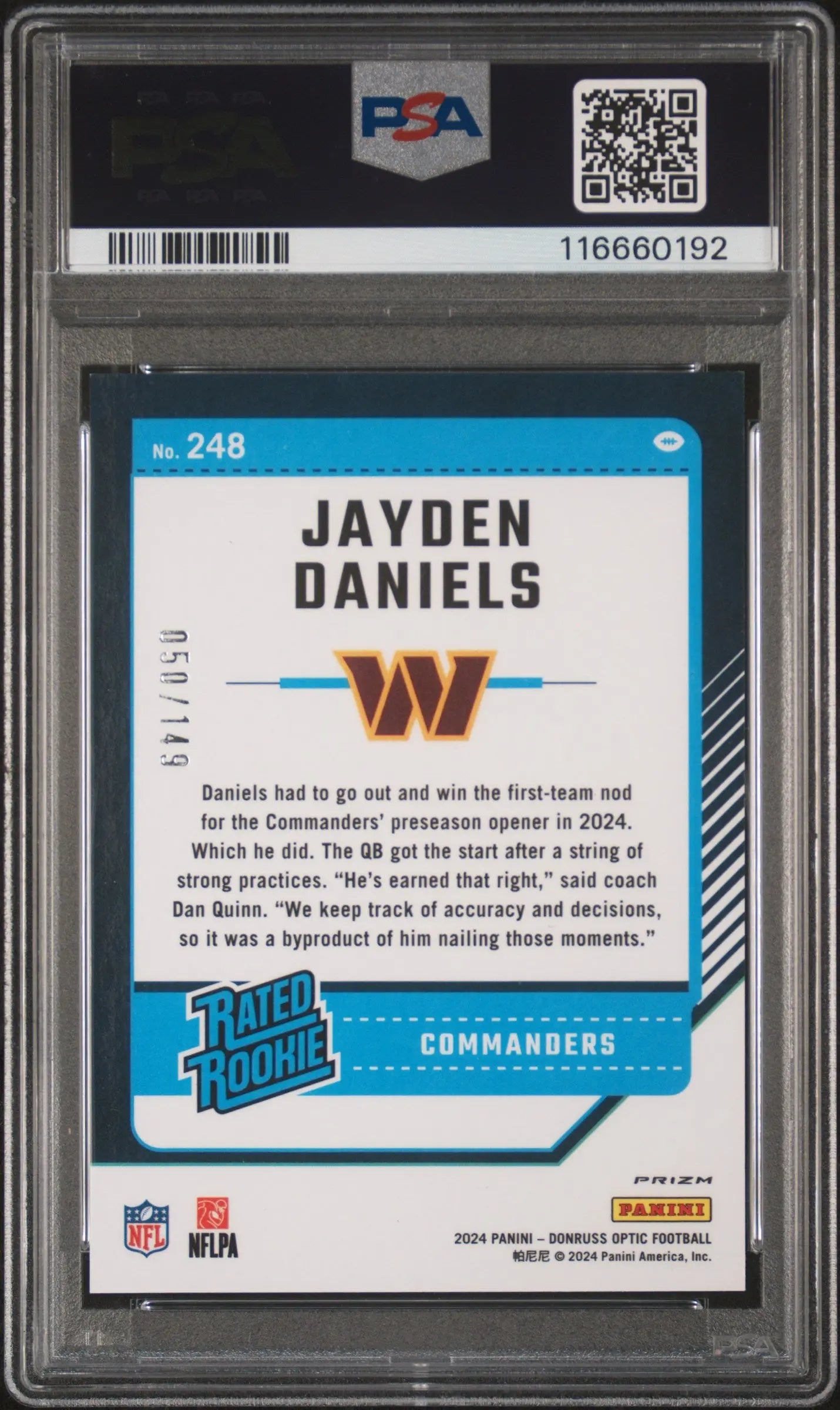 2024 Panini Donruss Optic Jayden Daniels Rated Rookie Flex PSA 10 /149 