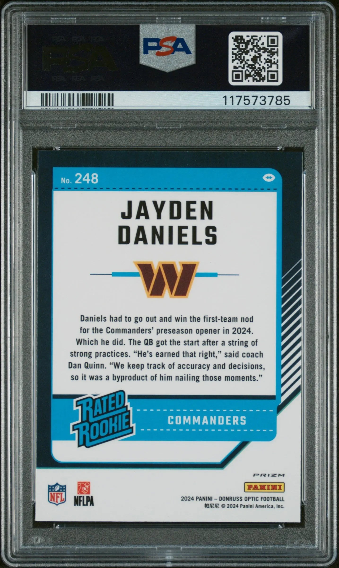 2024 Panini Donruss Optic Jayden Daniels Rated Rookie Purple Shock PSA 9 