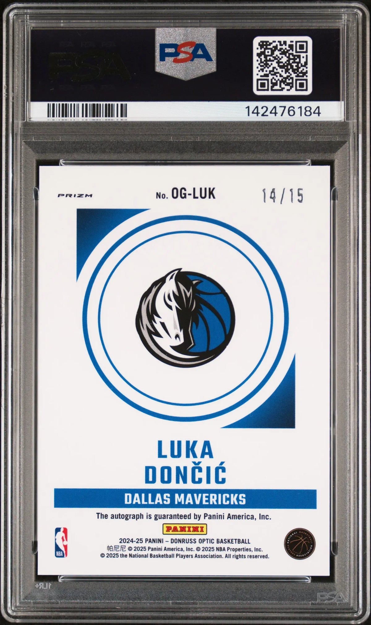 2024 Panini Donruss Optic Opti-Graphs Autograph Luka Doncic Green INTL/15 PSA 10 