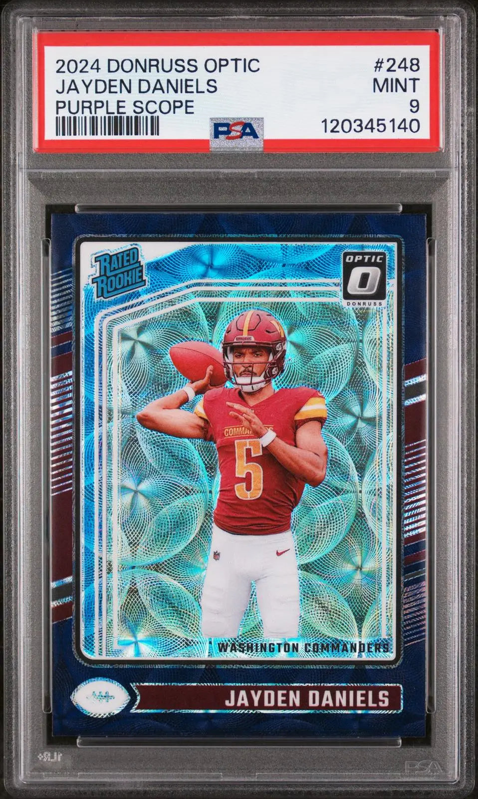 2024 Panini Donruss Optic Rated Rookie Jayden Daniels Purple Scope RC PSA 9 