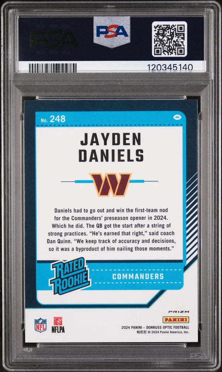 2024 Panini Donruss Optic Rated Rookie Jayden Daniels Purple Scope RC PSA 9 