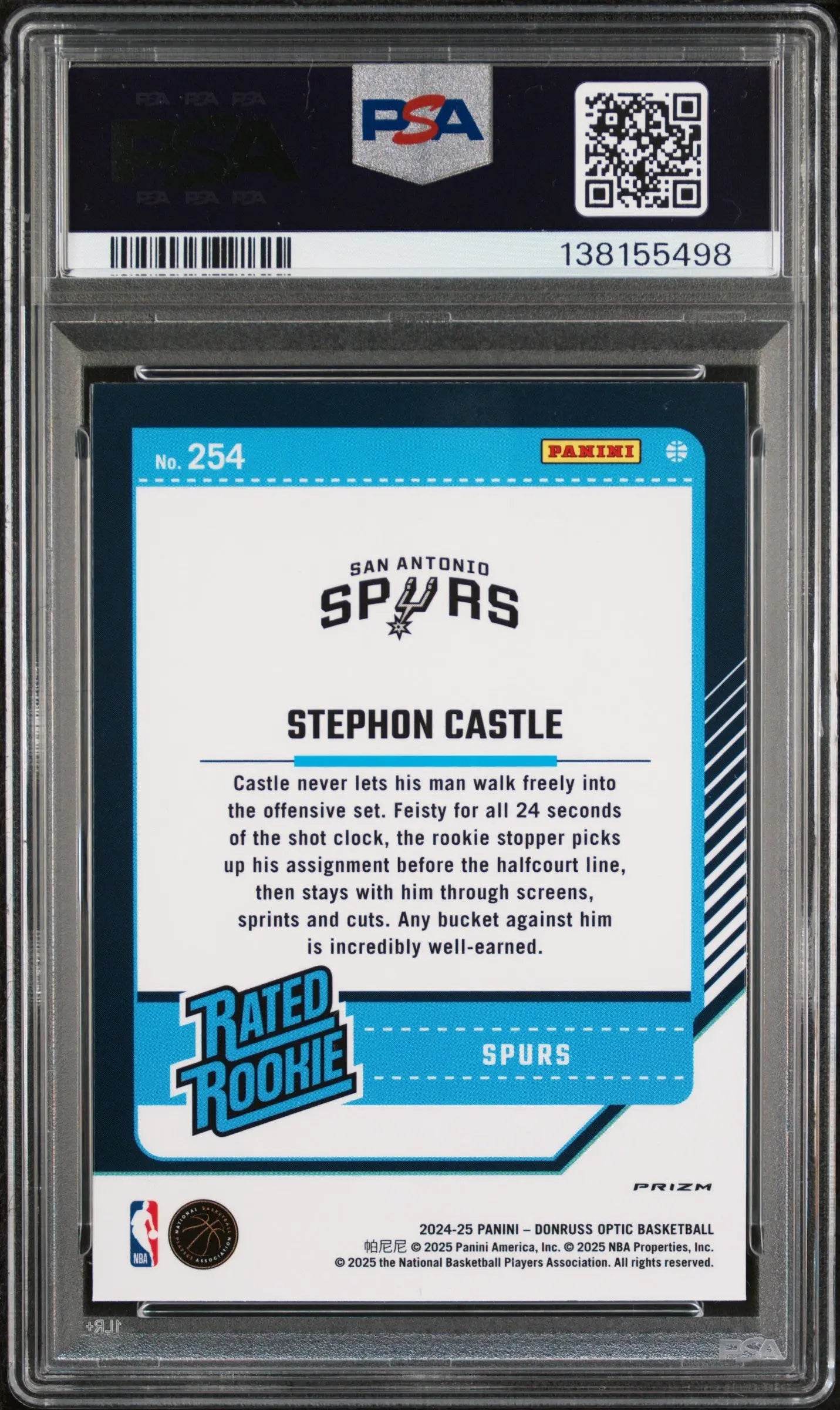 2024 Panini Donruss Optic Rated Rookie Stephon Castle Holo RC PSA 10 