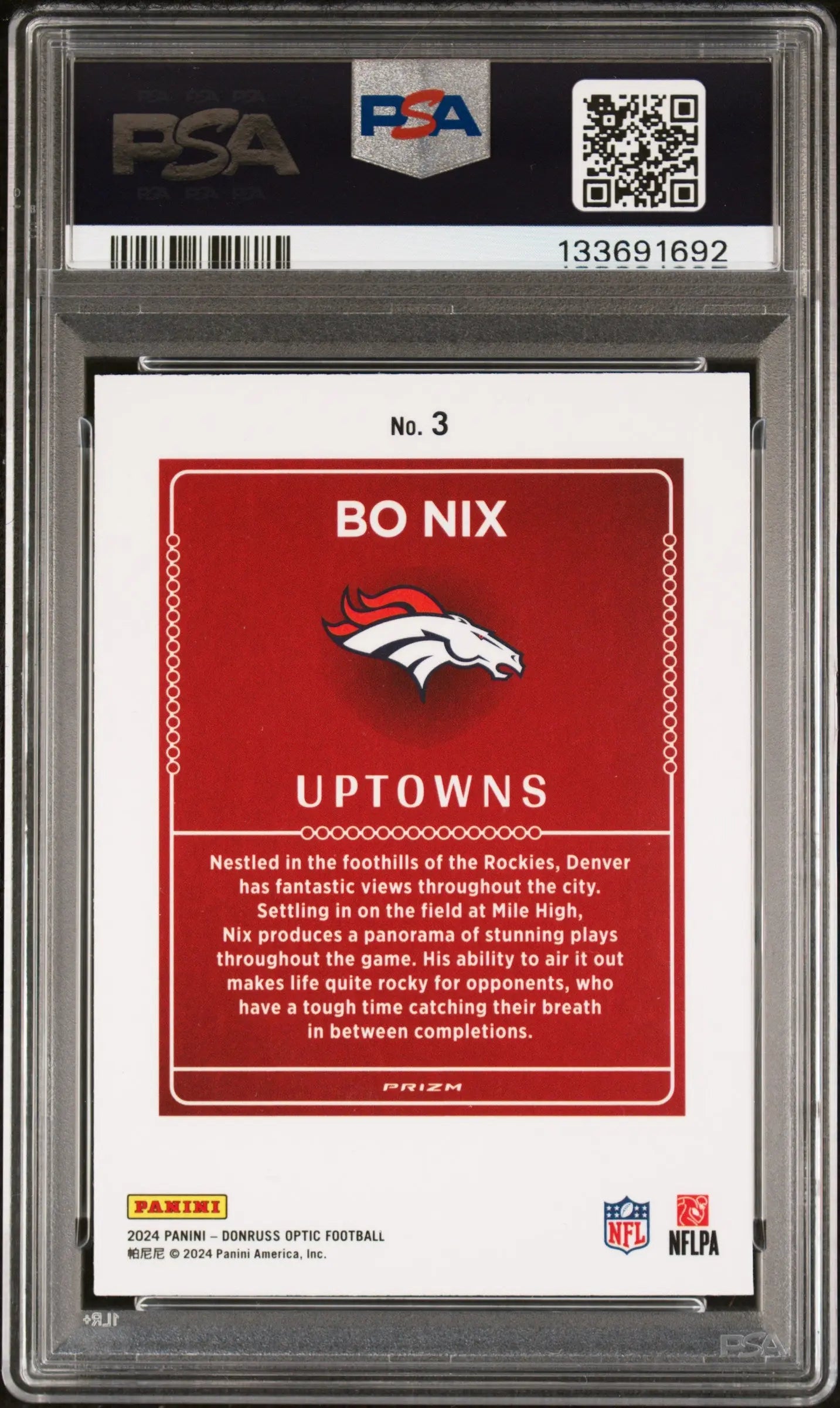 2024 Panini Donruss Optic Uptowns Bo Nix RC Rookie PSA 10 