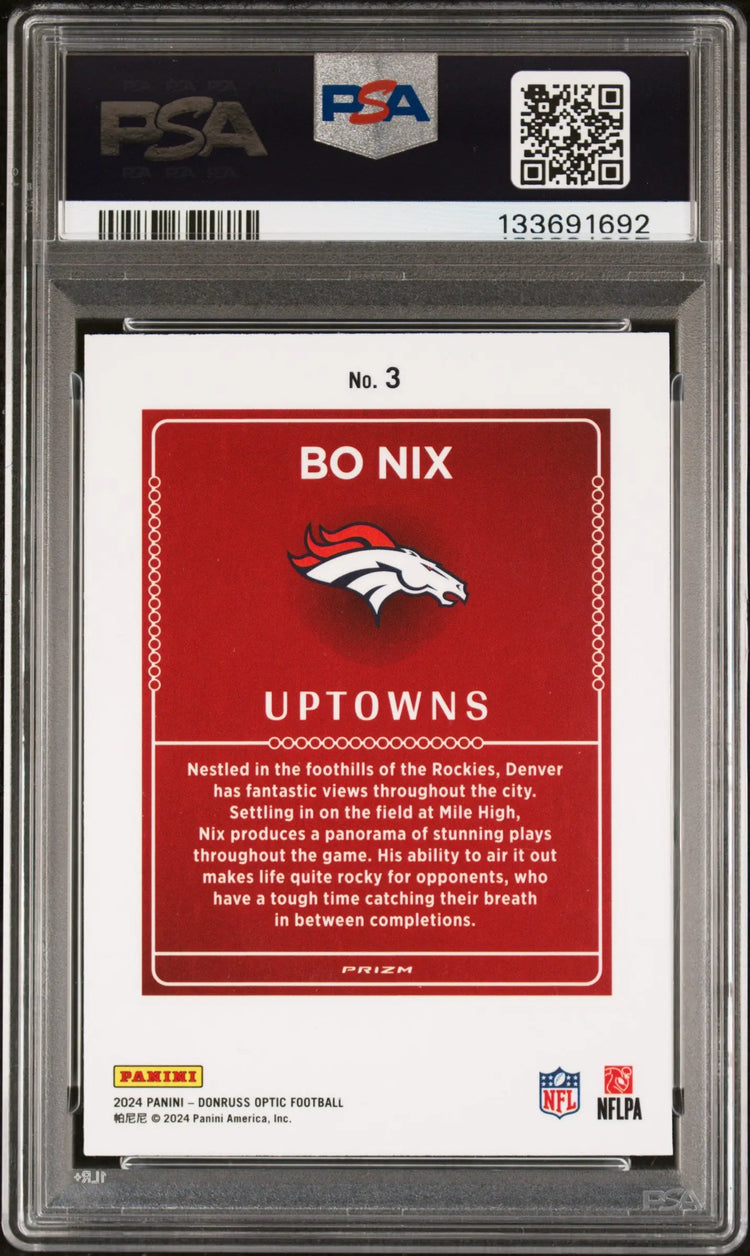 2024 Panini Donruss Optic Uptowns Bo Nix RC Rookie PSA 10 