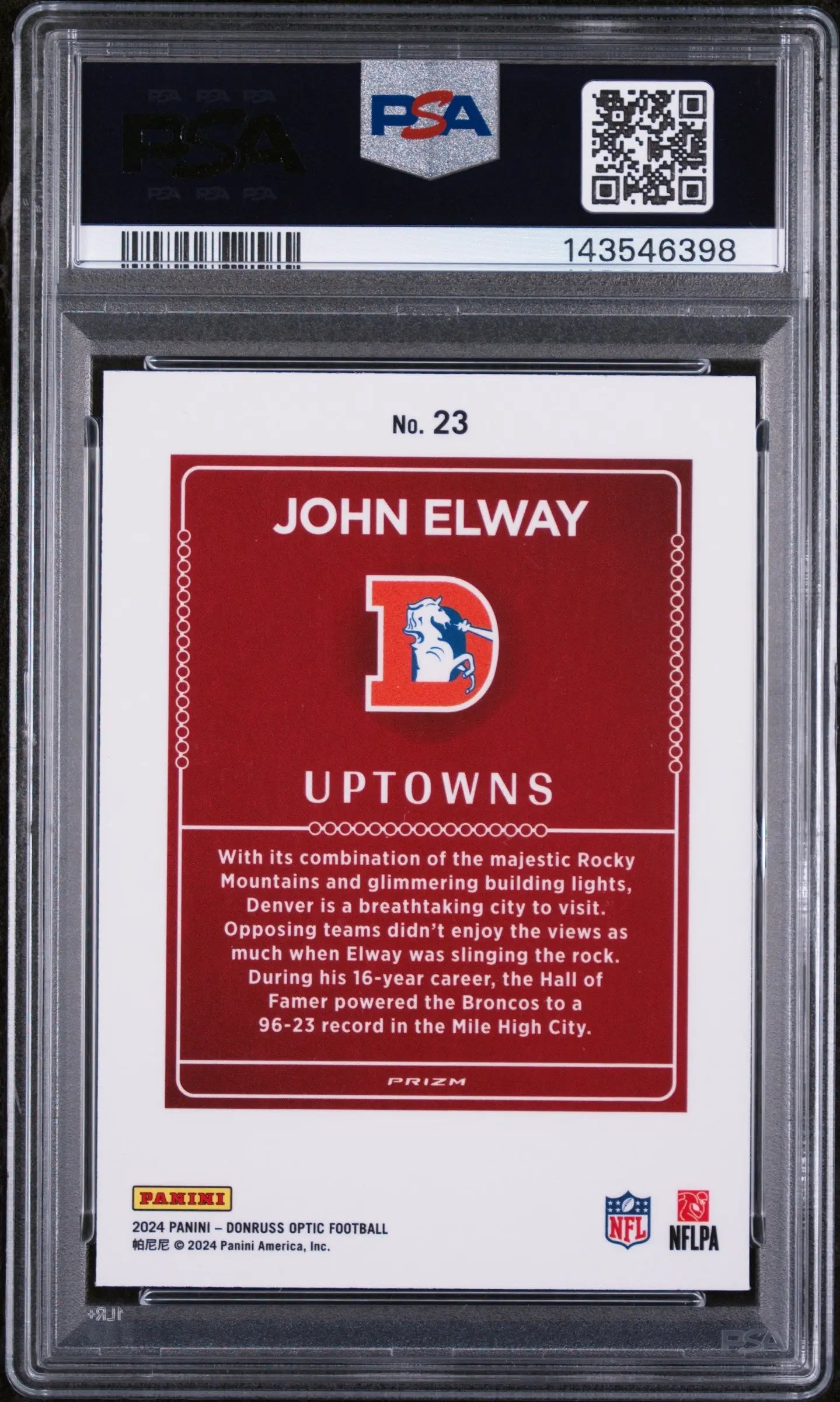 2024 Panini Donruss Optic Uptowns John Elway PSA 9 