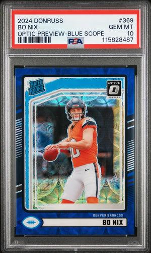2024 Panini Donruss Rated Rookie Bo Nix Optic Preview-Blue Scope RC PSA 10 