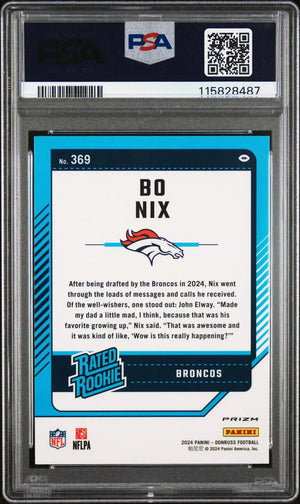 2024 Panini Donruss Rated Rookie Bo Nix Optic Preview-Blue Scope RC PSA 10 