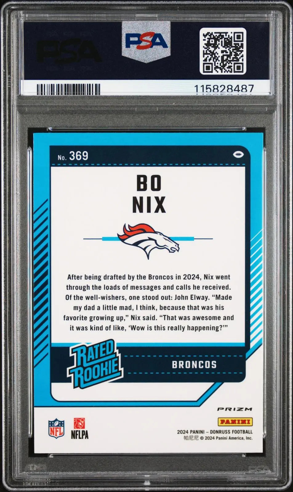 2024 Panini Donruss Rated Rookie Bo Nix Optic Preview-Blue Scope RC PSA 10 