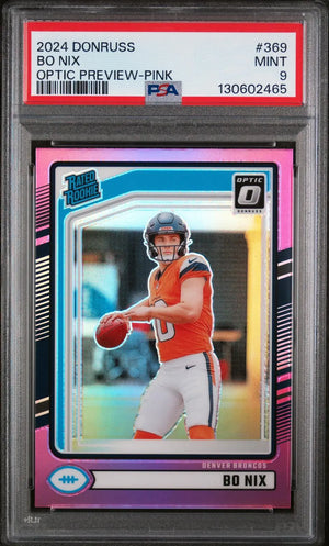 2024 Panini Donruss Rated Rookie Bo Nix Optic Preview-Pink RC PSA 9 