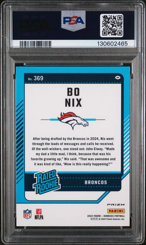 2024 Panini Donruss Rated Rookie Bo Nix Optic Preview-Pink RC PSA 9 