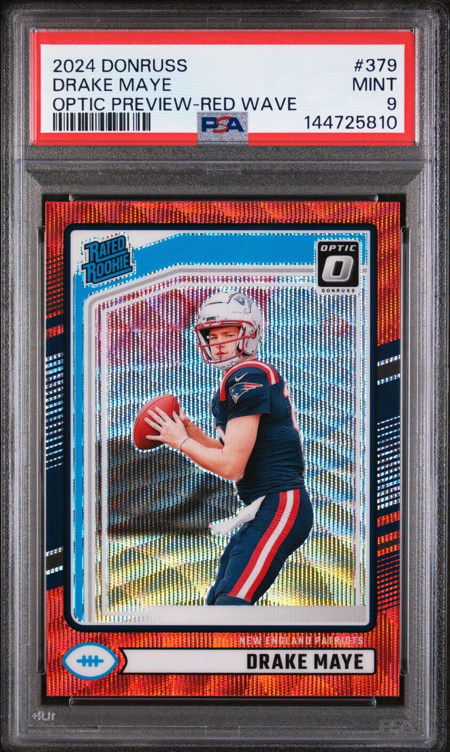 2024 Panini Donruss Rated Rookie Drake Maye Optic Preview Red Wave RC PSA 9 