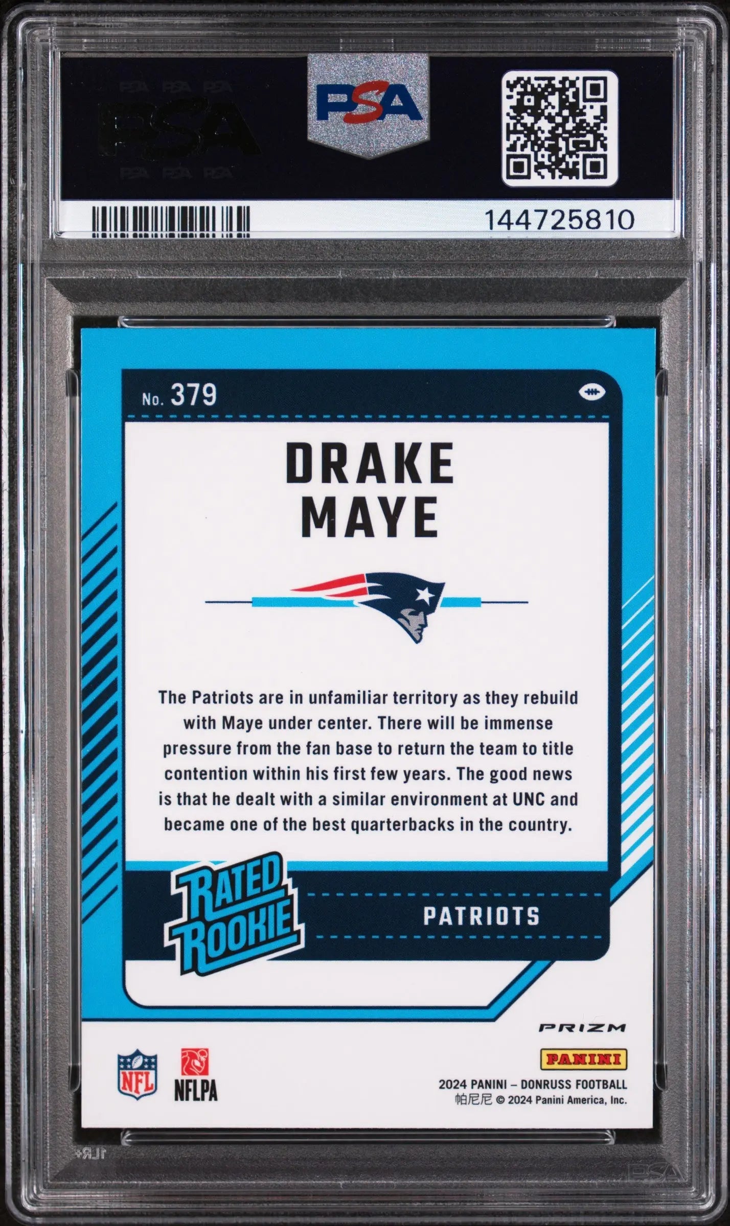 2024 Panini Donruss Rated Rookie Drake Maye Optic Preview Red Wave RC PSA 9 