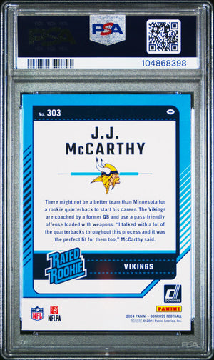 2024 Panini Donruss Rated Rookie JJ Mccarthy RC PSA 10 