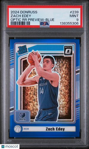 2024 Panini Donruss Zach Edey #239 Optic RR Preview Blue PSA 9 