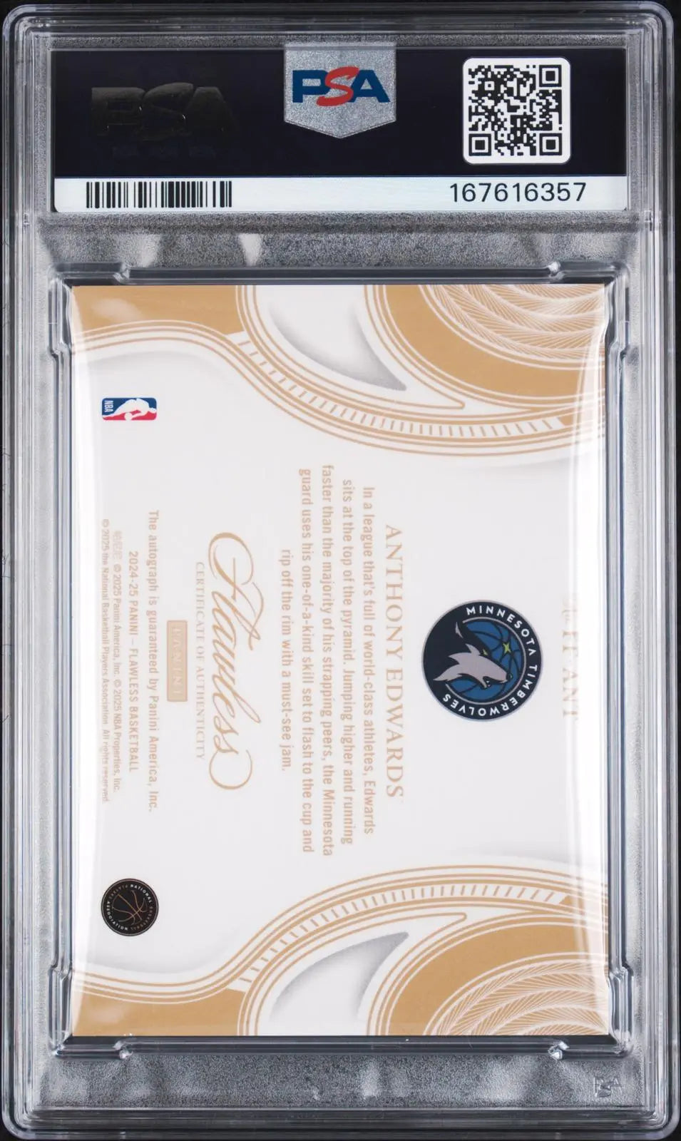2024 Panini Flawless Finishes Autograph Anthony Edwards Auto /25 PSA 8 