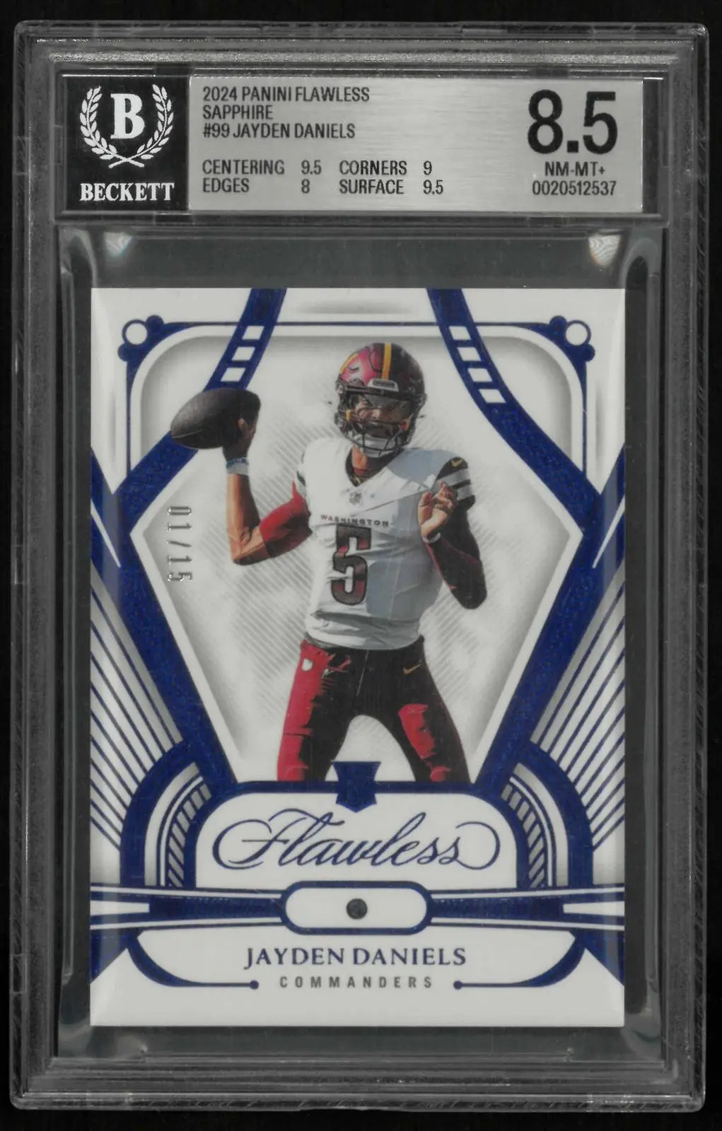 2024 Panini Flawless Football Rookie Jayden Daniels RC Sapphire 1/15 BGS 8.5 