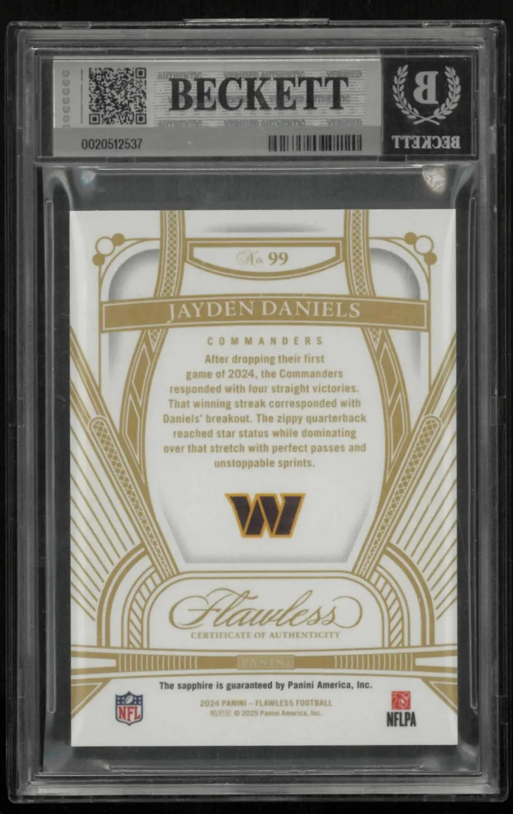 2024 Panini Flawless Football Rookie Jayden Daniels RC Sapphire 1/15 BGS 8.5 