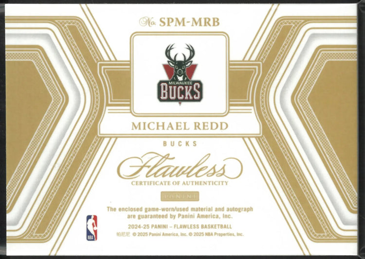 2024 Panini Flawless Green Signature Patch Materials Patch Auto Michael Redd /5 