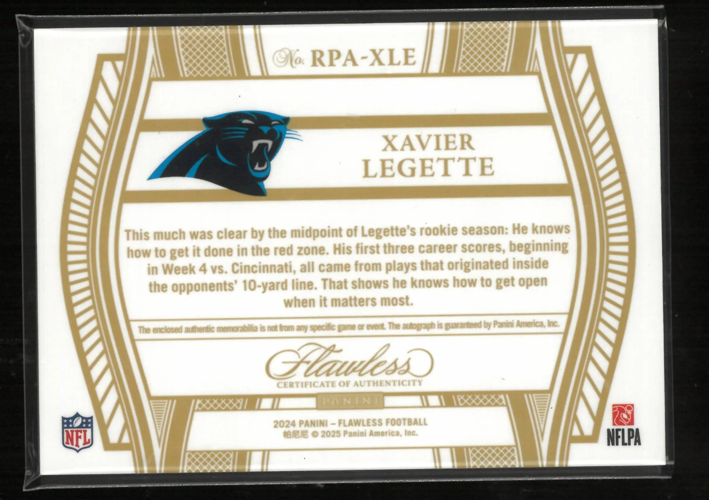 2024 Panini Flawless Rookie Patch Autograph Xavier Legette Auto /20 RC 