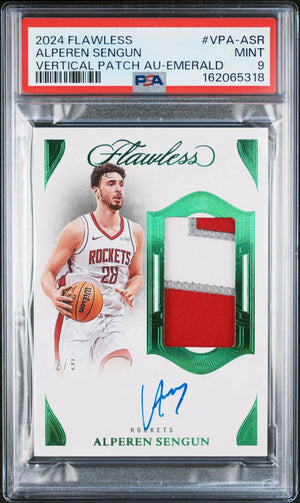 2024 Panini Flawless Vertical Patch Auto Alperen Sengun Emerald /5 PSA 9 