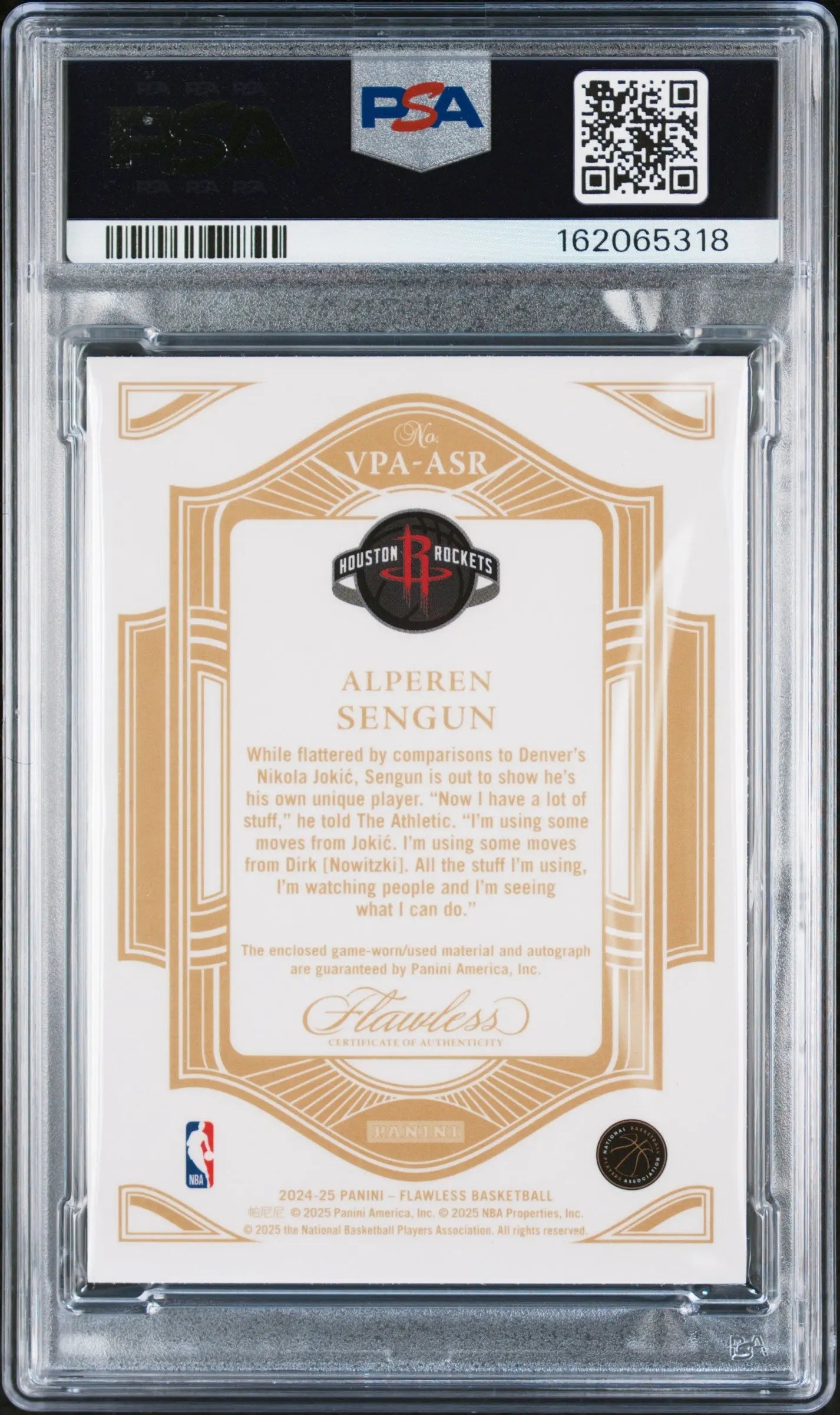 2024 Panini Flawless Vertical Patch Auto Alperen Sengun Emerald /5 PSA 9 