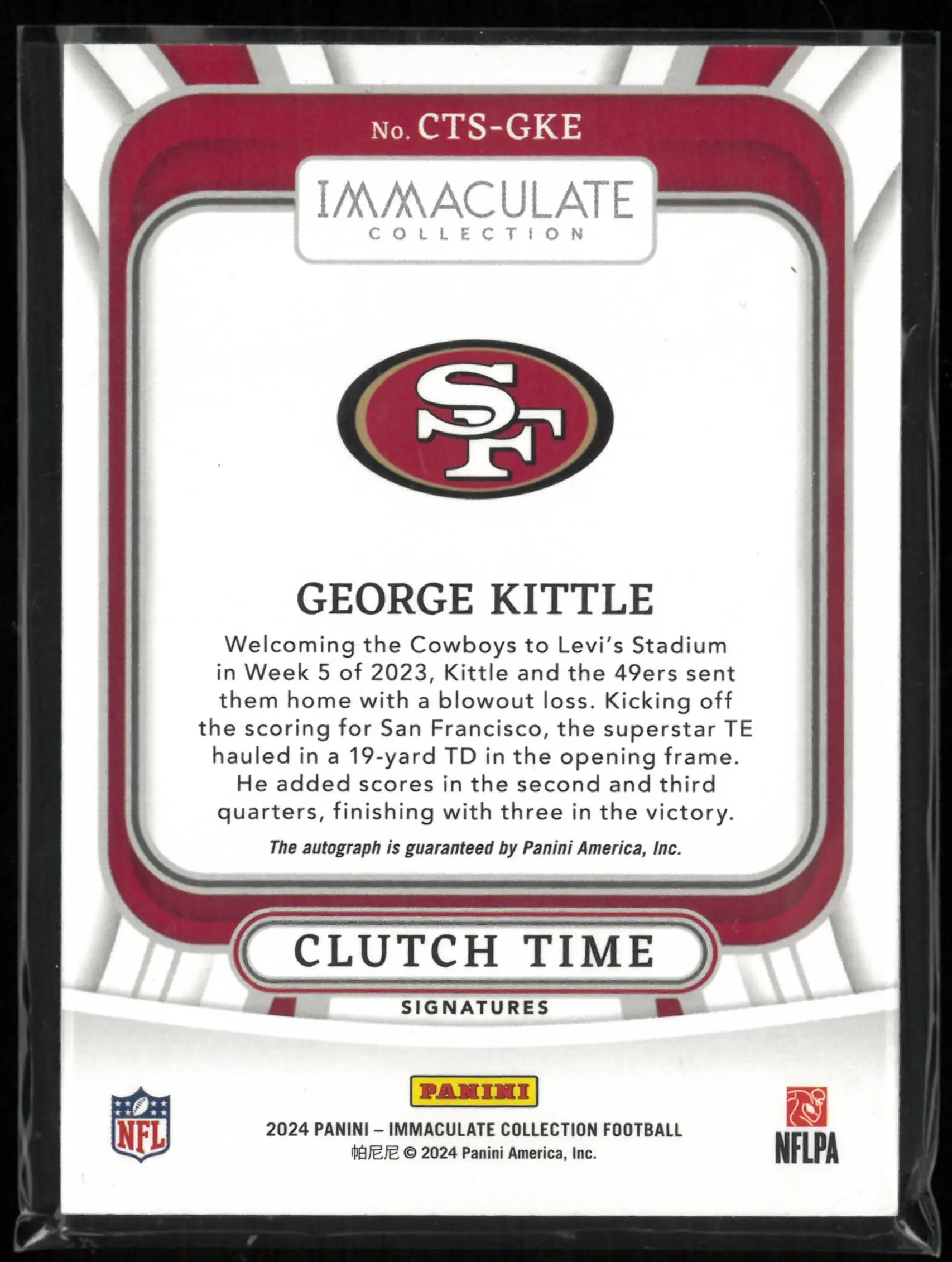 2024 Panini Immaculate Collection Clutch Time George Kittle Autograph /49 