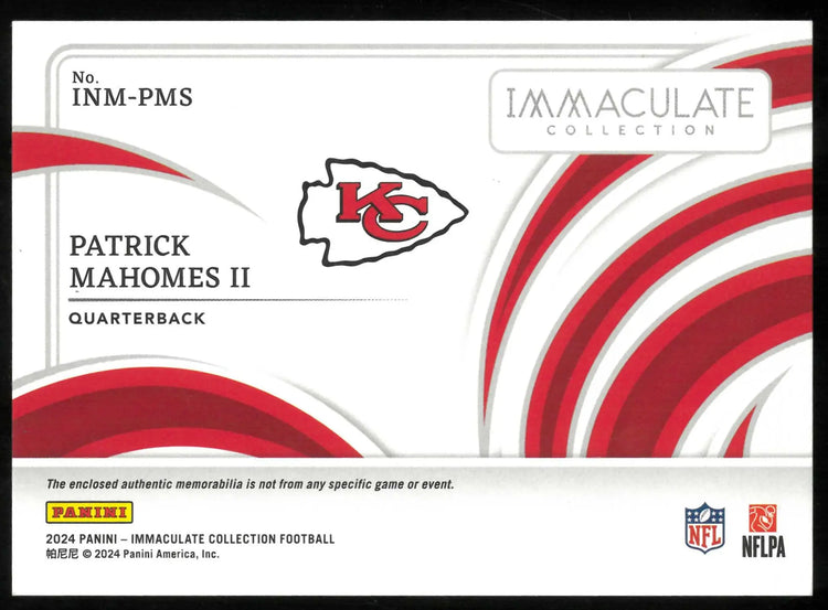 2024 Panini Immaculate Patch Patrick Mahomes II /88 