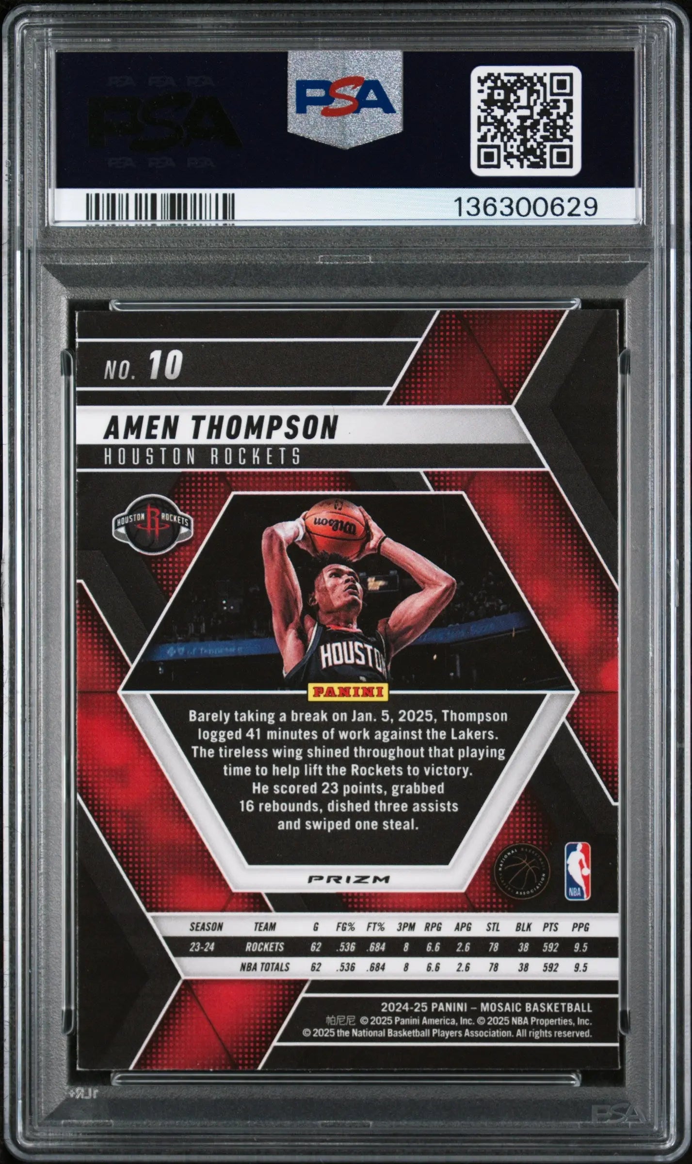 2024 Panini Mosaic Amen Thompson #10 Honeycomb PSA 8 
