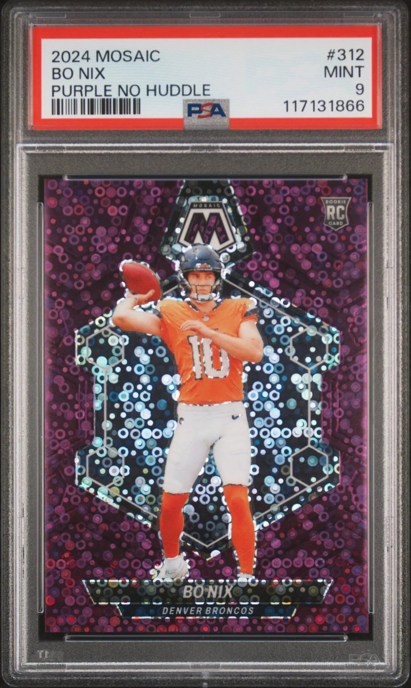 2024 Panini Mosaic Bo Nix RC Rookie Purple No Huddle PSA 9 /50 