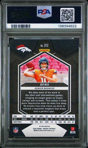 2024 Panini Mosaic Bo Nix #312 Genesis RC Rookie PSA 10 