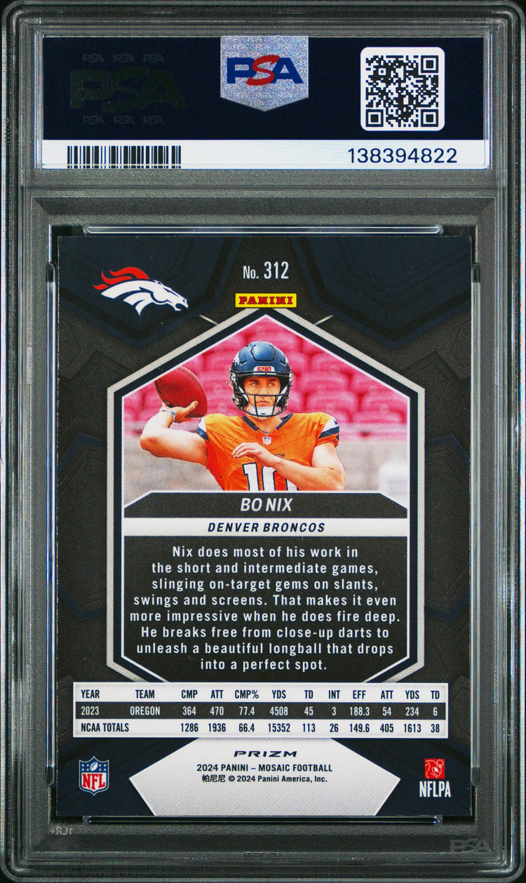 2024 Panini Mosaic Bo Nix #312 Genesis RC Rookie PSA 10 