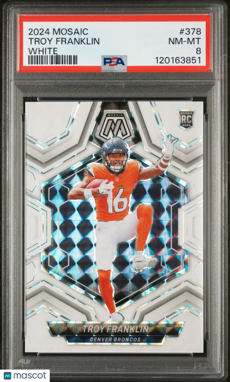 2024 Panini Mosaic Football Troy Franklin RC Rookie White Prizm PSA 8 /25 