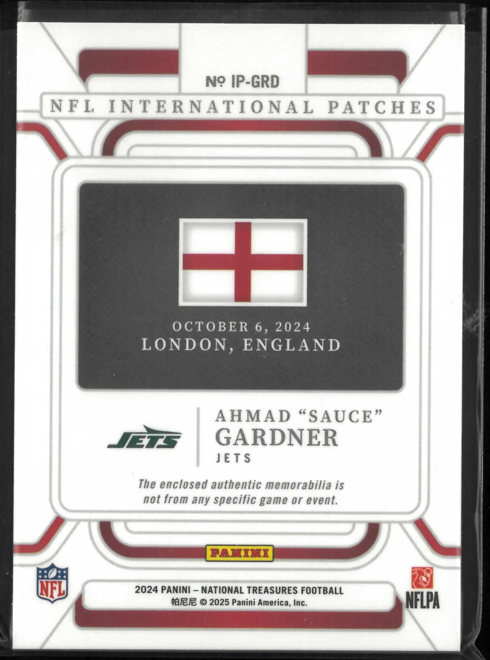 2024 Panini National Treasure NFL International Patches Ahmad "Sauce" Gardner /5 