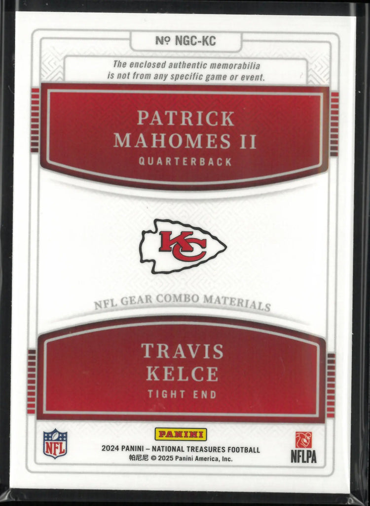 2024 Panini National Treasure Patch Patrick Mahomes II/ Travis Kelce /99 
