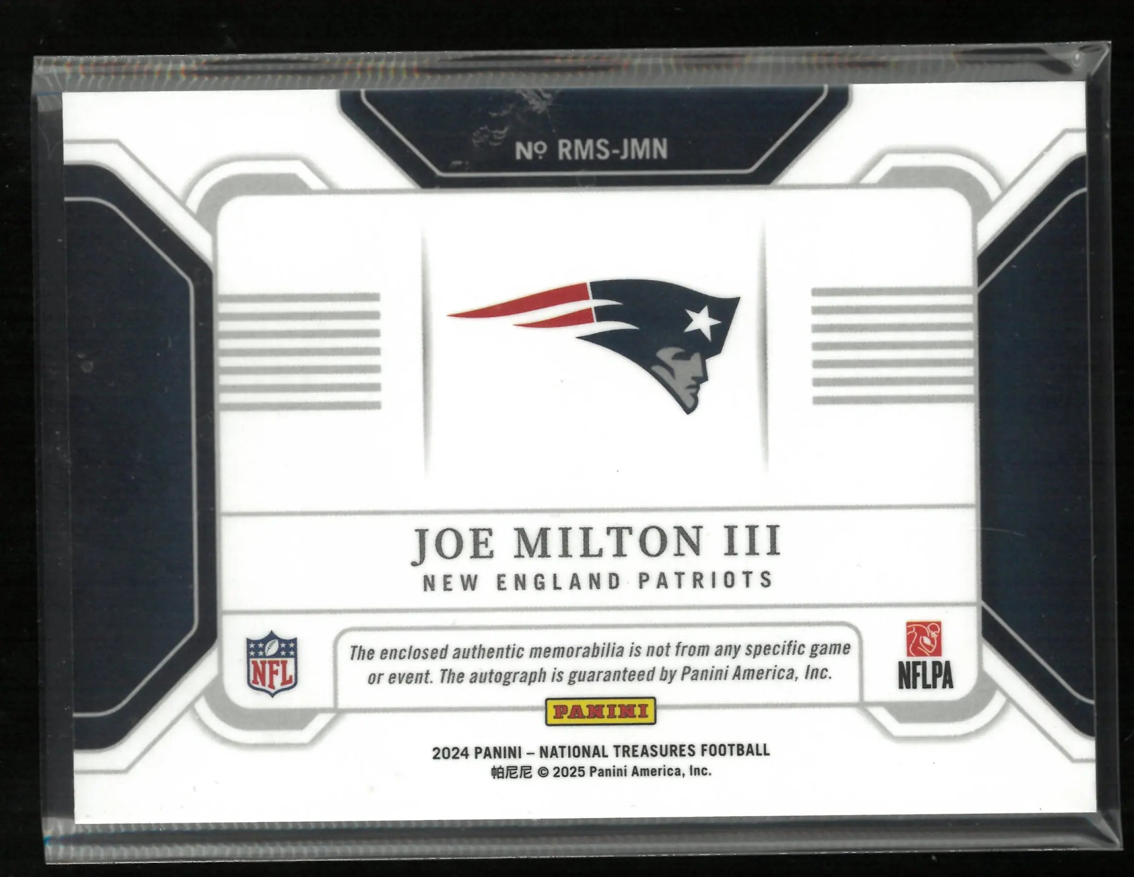 2024 Panini National Treasure Rookie Patch Autograph Joe Milton III RC /99 