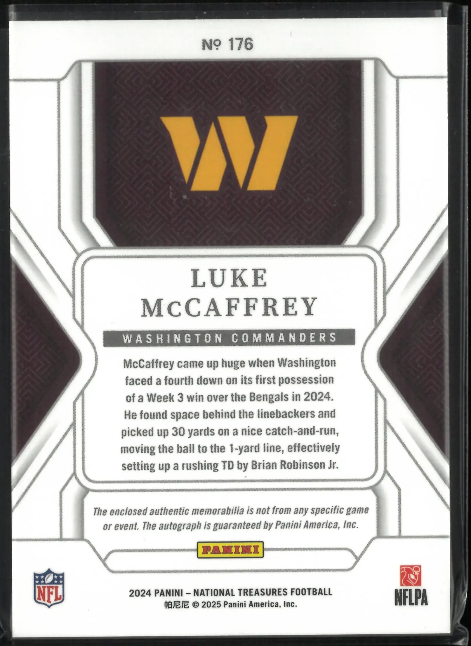 2024 Panini National Treasure Rookie Patch Autograph Luke McCaffrey /99 