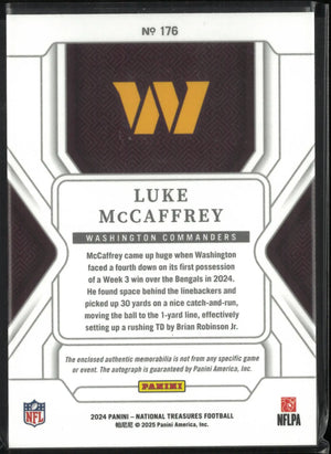 2024 Panini National Treasure Rookie Patch Autograph Luke McCaffrey /99 
