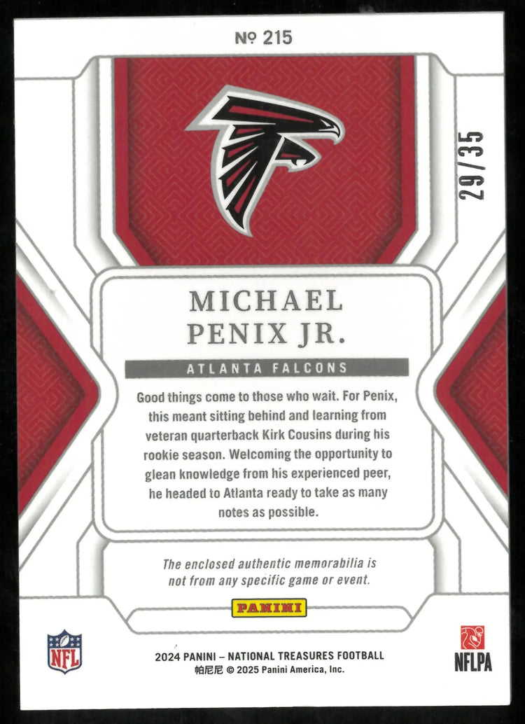 2024 Panini National Treasures Football Rookie Patch Michael Penix JR /35 