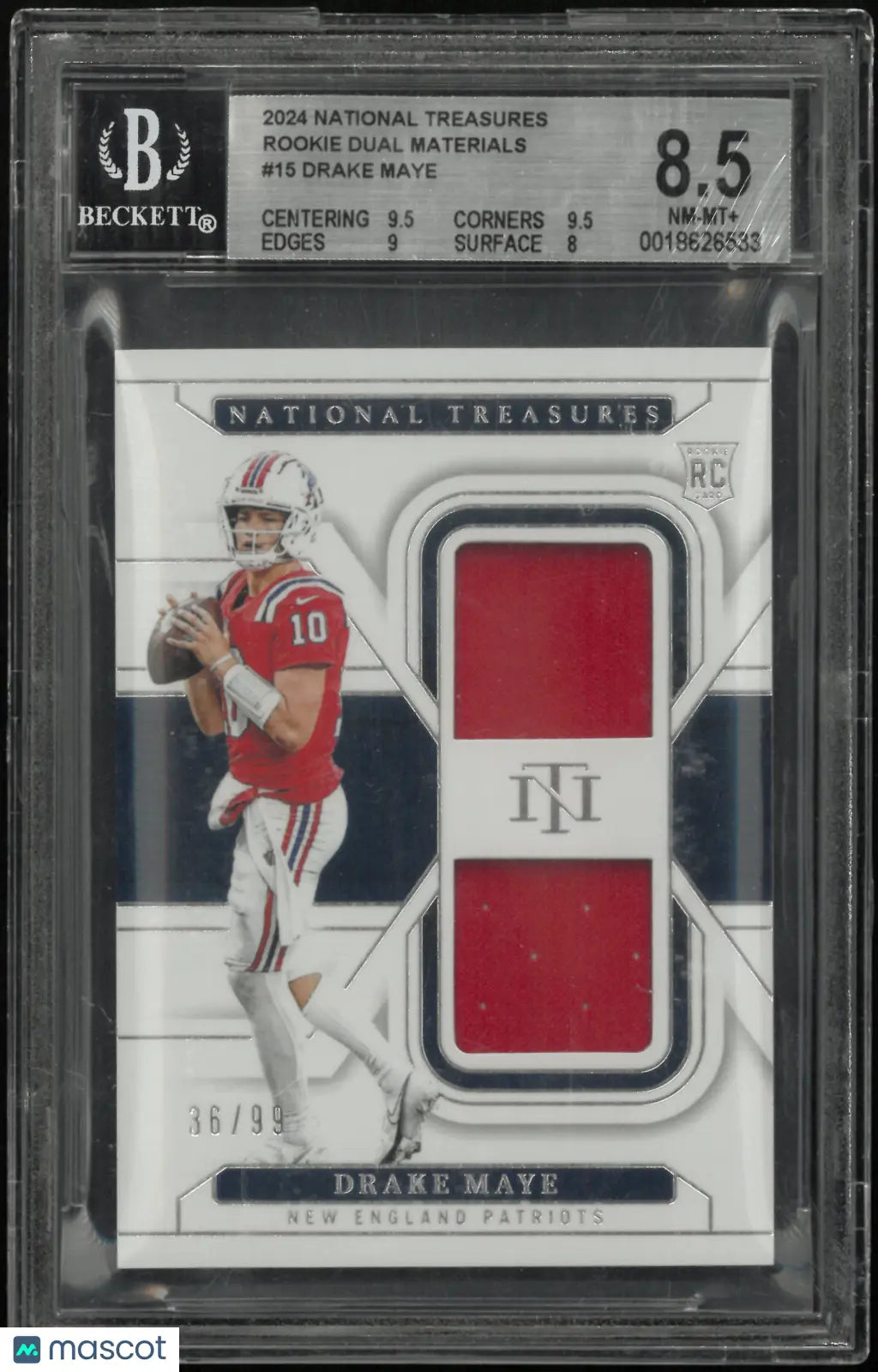 2024 Panini National Treasures Rookie Dual Materials Drake Maye RC /99 BGS 8.5 