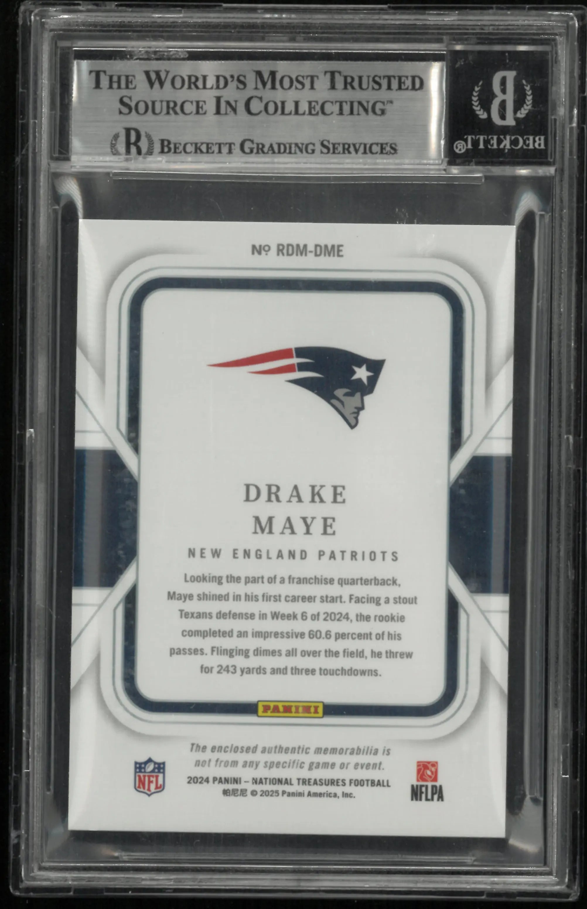 2024 Panini National Treasures Rookie Dual Materials Drake Maye RC /99 BGS 8.5 