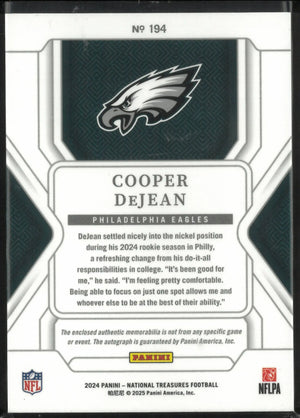 2024 Panini National Treasures Rookie Patch Autograph Cooper DeJean RC /99 