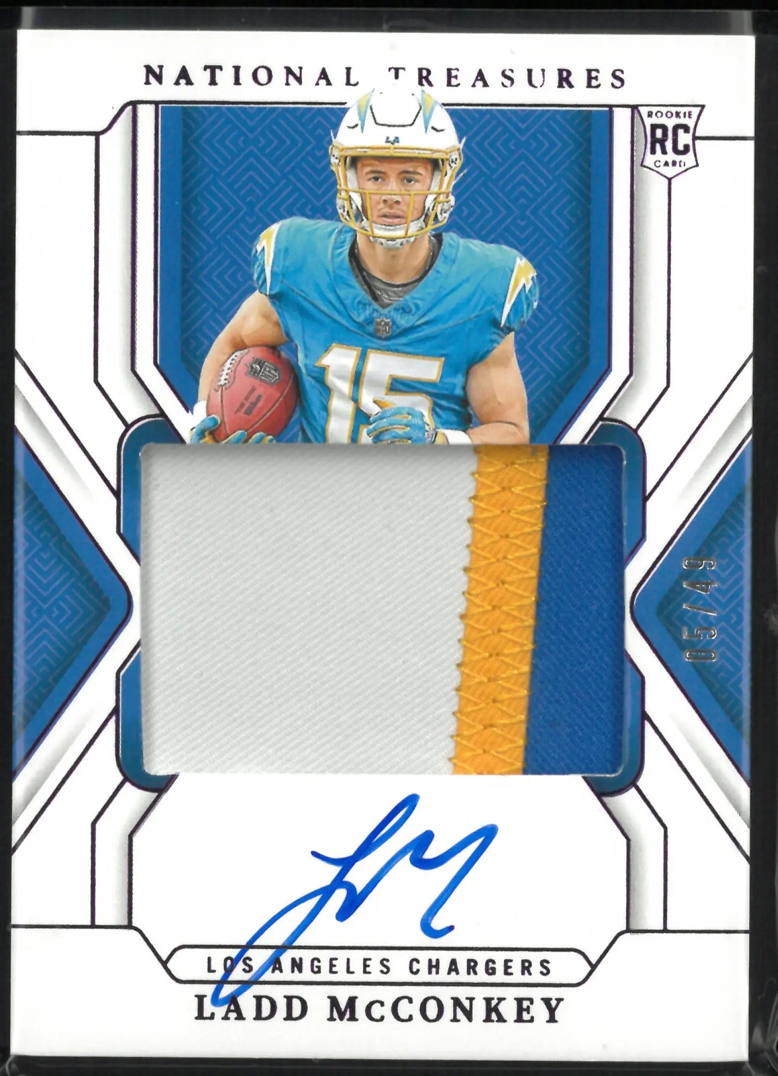 2024 Panini National Treasures Rookie Patch Autograph Ladd McConkey Auto RC /49 