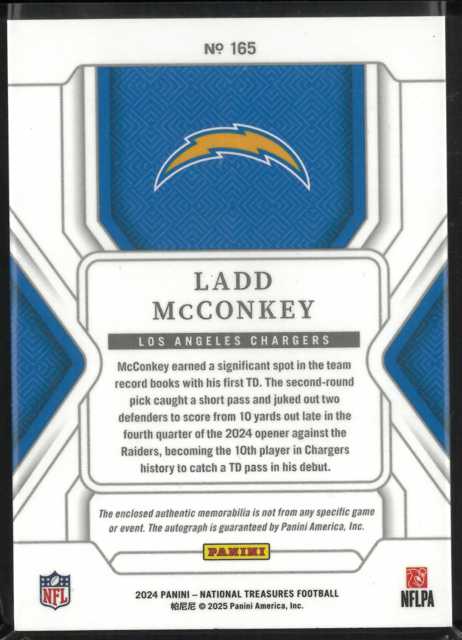 2024 Panini National Treasures Rookie Patch Autograph Ladd McConkey Auto RC /49 