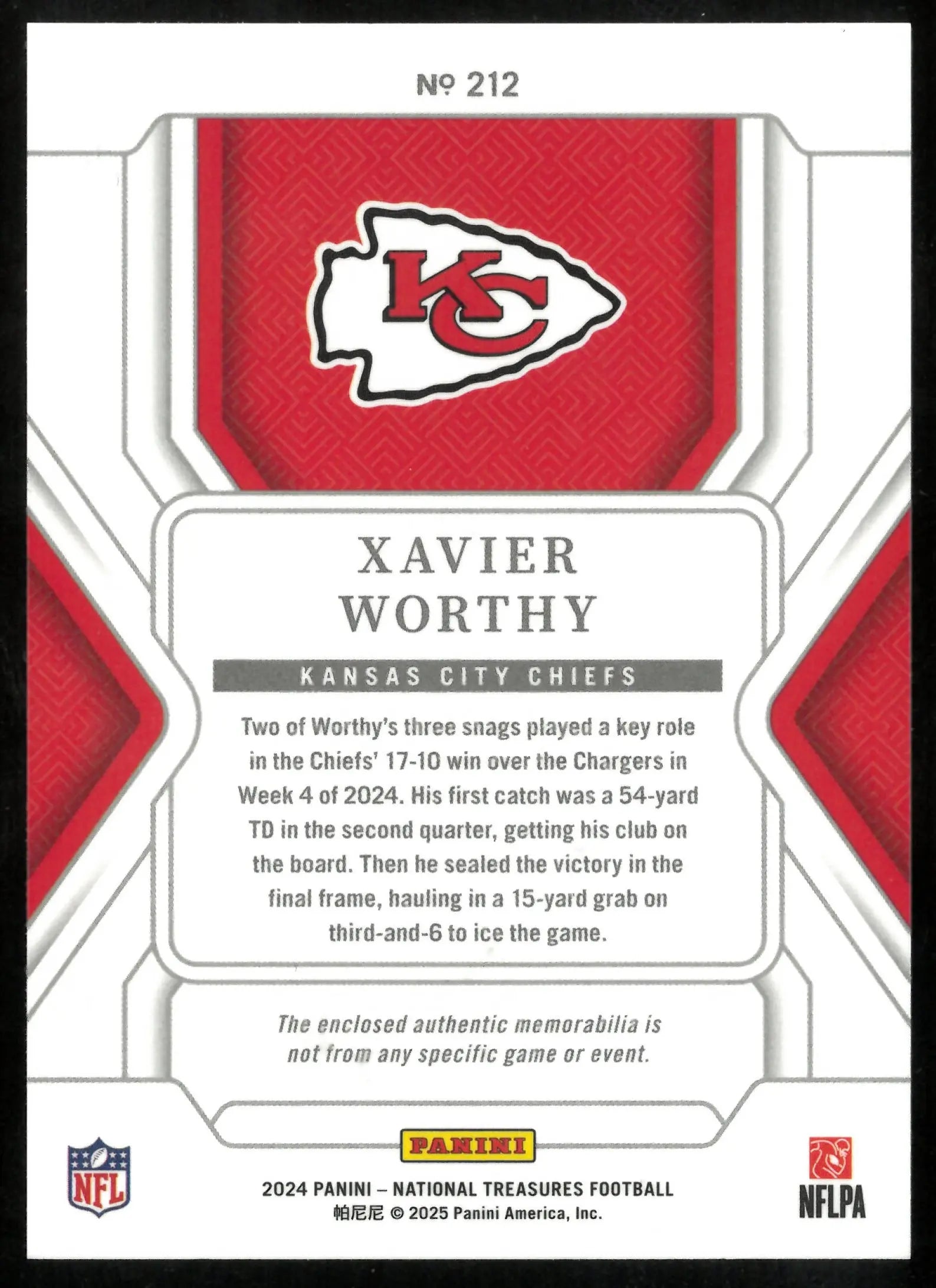 2024 Panini National Treasures Rookie Patch Xavier Worthy /99 